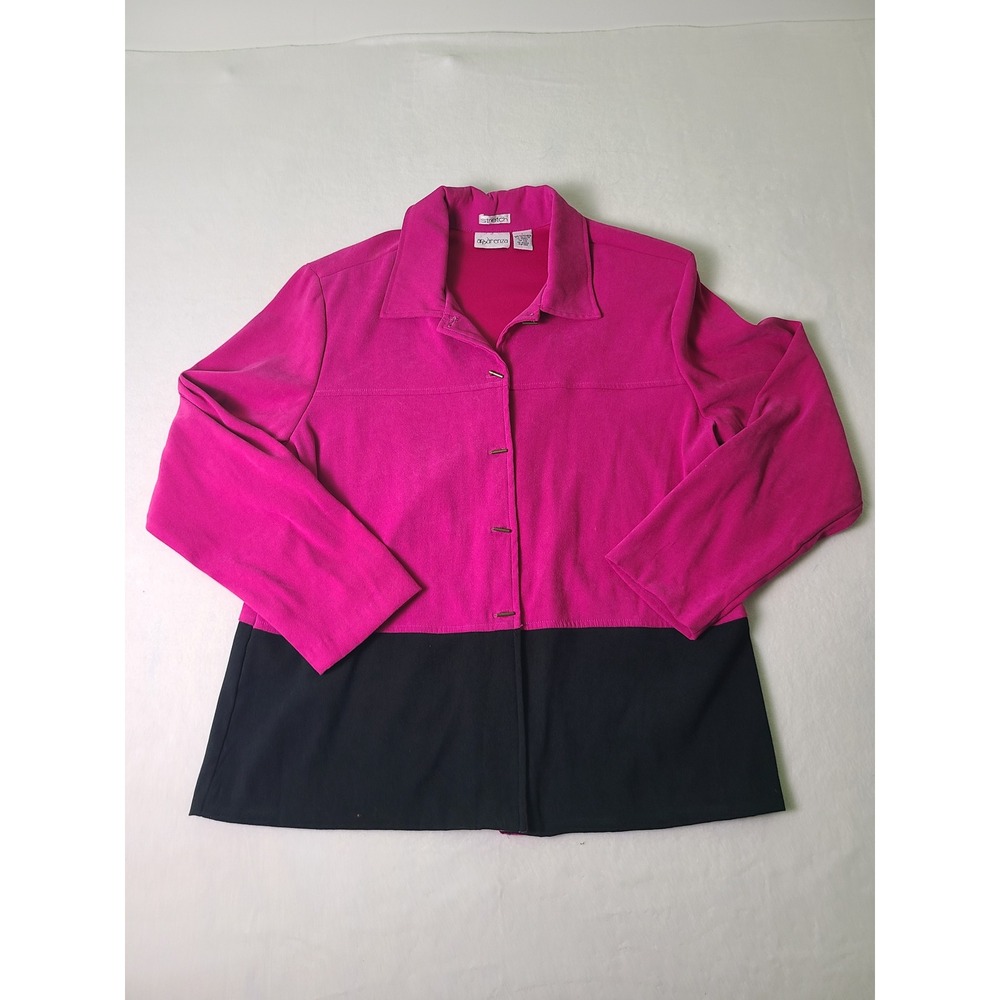 VTG Apparenza Button Up Jacket Wm L Pink Black Colorblock Stretch Collared Retro